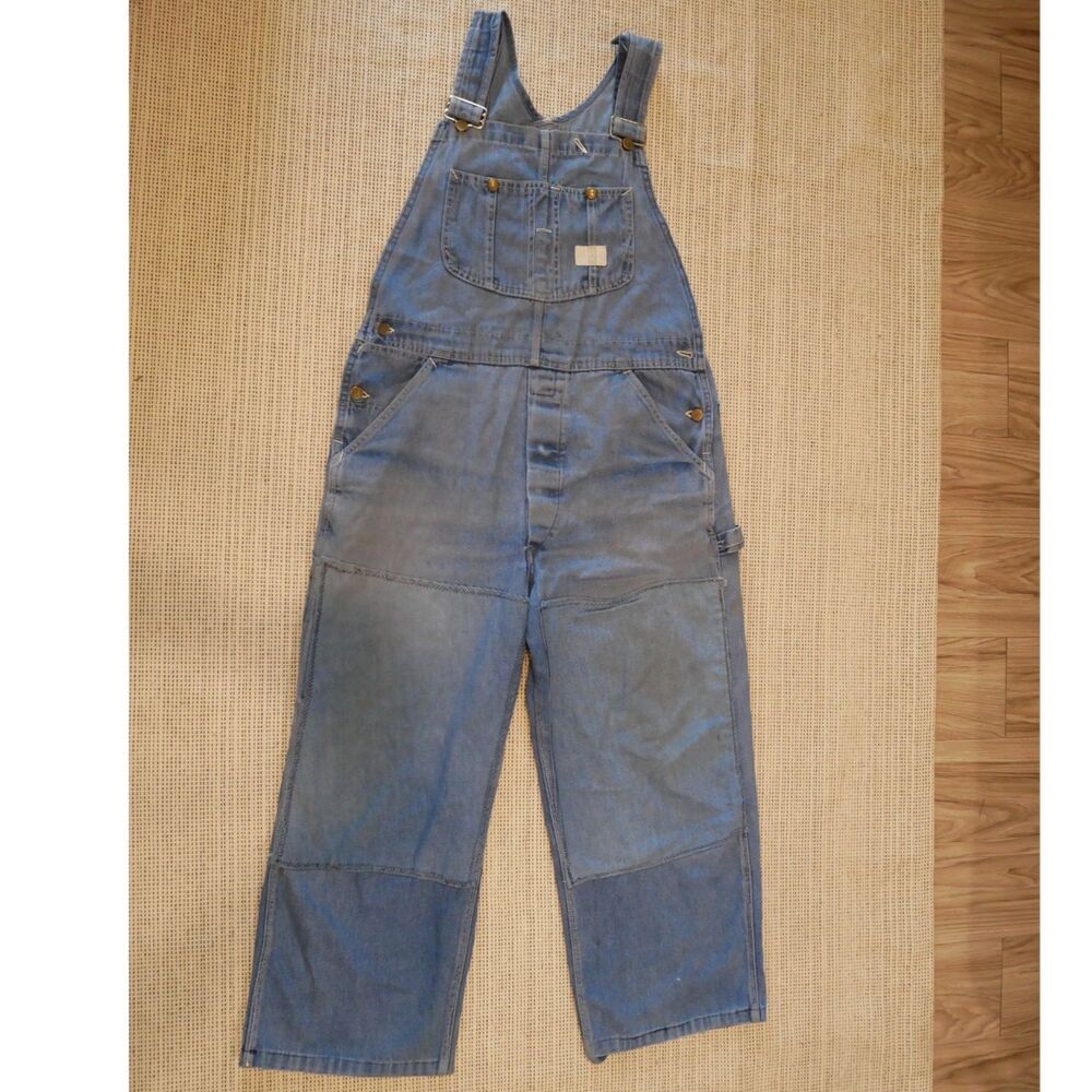 Vintage Sears Blue Denim Overalls Workwear Carpenter Distressed